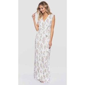 Tavik Ellette Wrap Maxi Long Dress White Garden Floral Sleeveless Women's Size S
